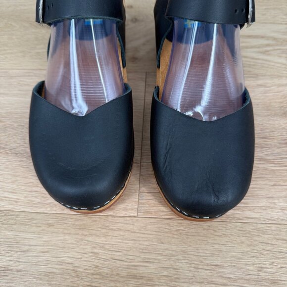 MIA Sofia Leather Wooden Block Heel Clog Shoe Size EU 39/US 8.5-9 Black Swedish - Picture 4 of 14